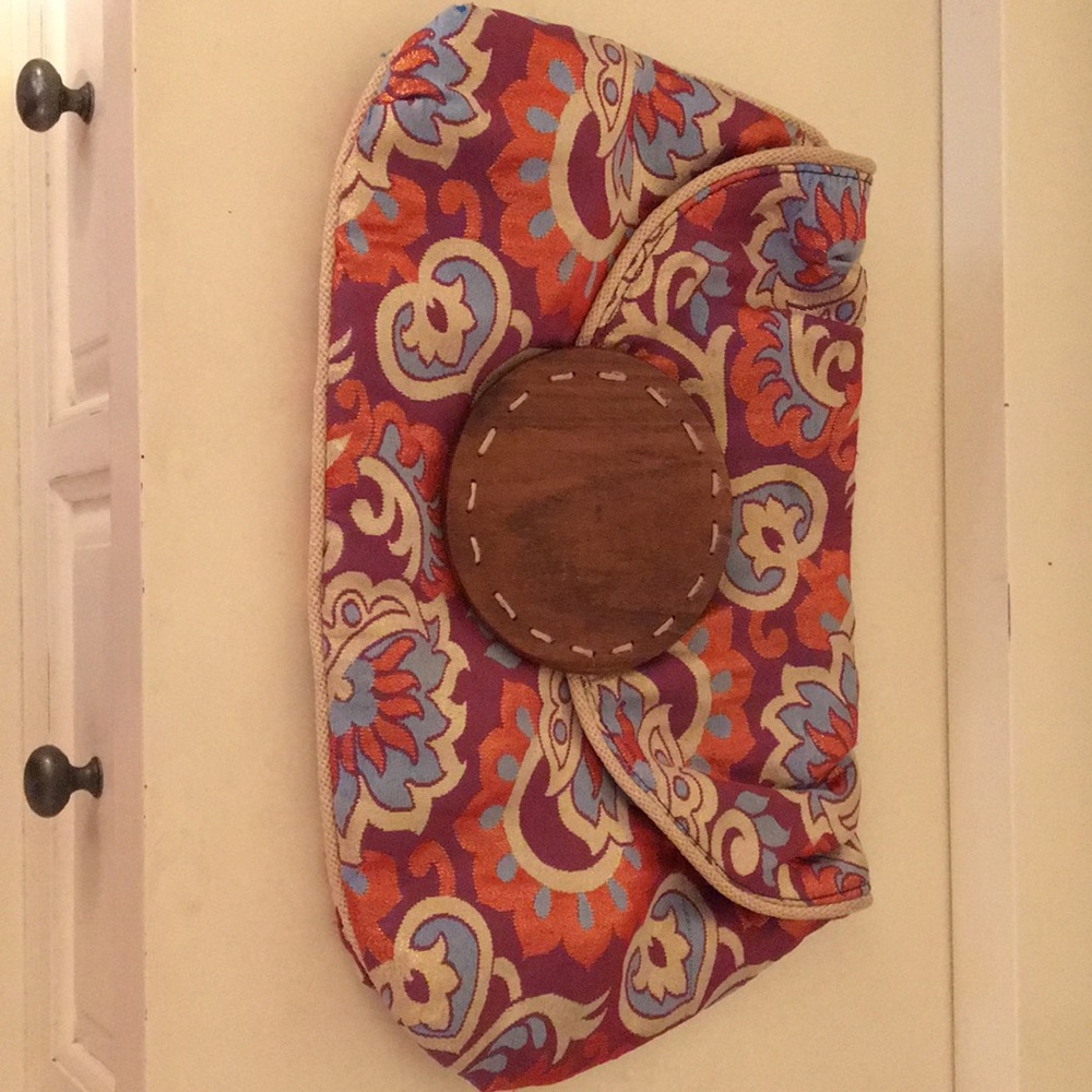 Fold over clutch orange purple gold